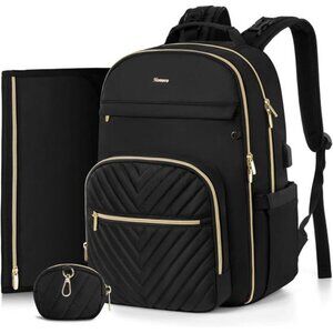 Diaper Bag Backpack, Quilted Baby Bag with Changing Pad & Stroller